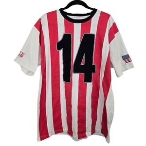 Coca-Cola T-Shirt Mens XL Red White Striped Good Applique Number 14 USA Flag